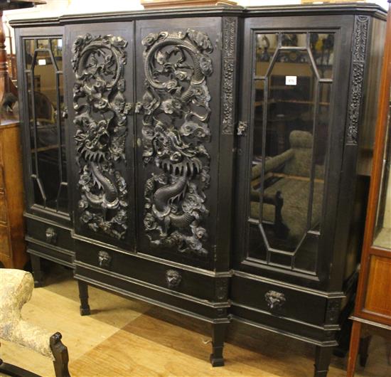 Chinese ebonised carved display cabinet